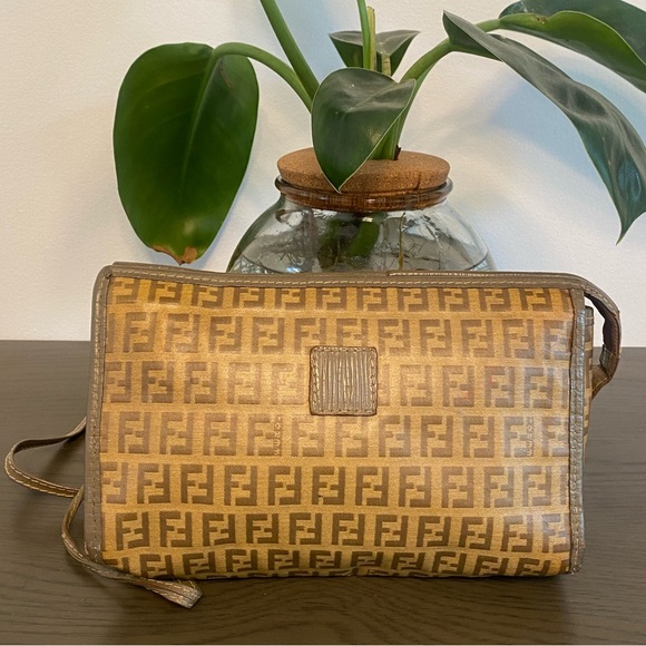 Fendi Handbags - FENDI Zucchino Coated Canvas Leather FF Monogram Crossbody Purse Bag - Vintage